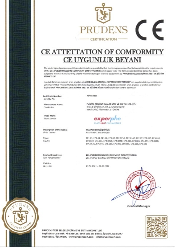 CE ATTETTATION  OF COMFORMITY CE UYGUNLUK BEYANI